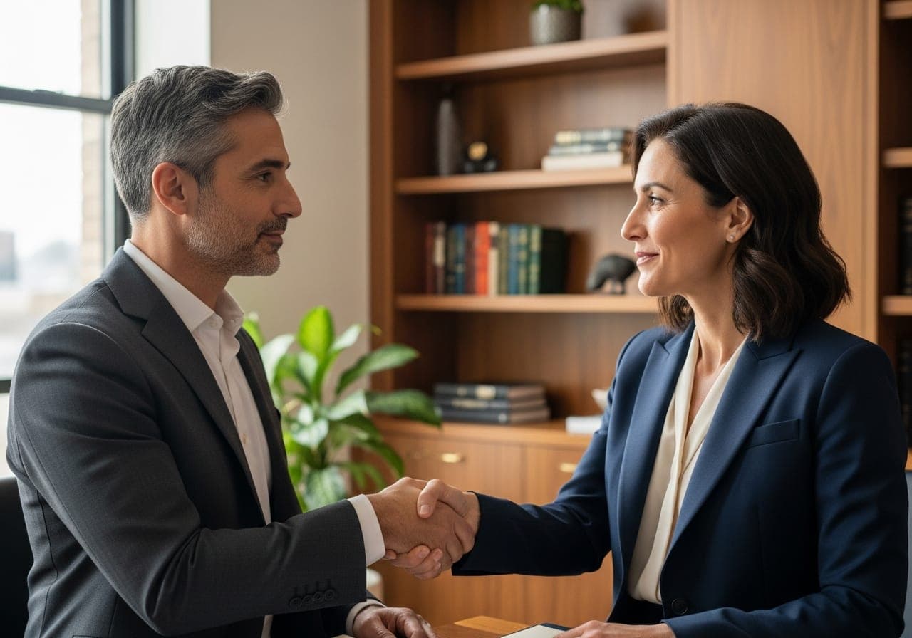 A referring attorney and a Vames Wang Sosa Hood partner shaking hands on a case